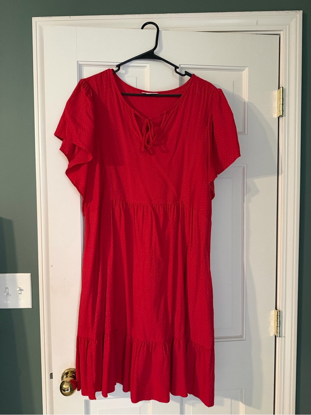 Knox Rose Red Tie-Neck Flutter Sleeve Midi Dress